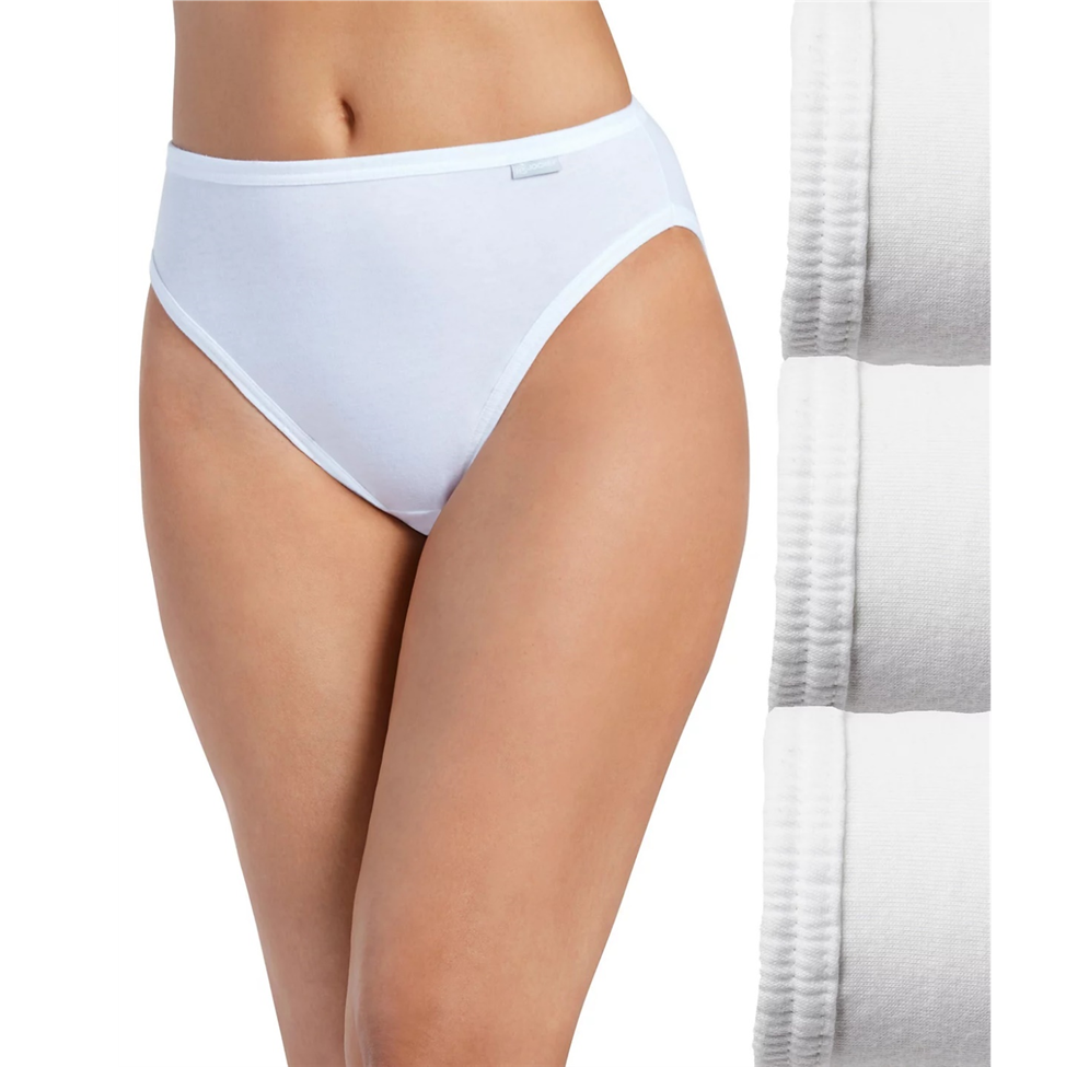 White underwear worn by a person on a white background