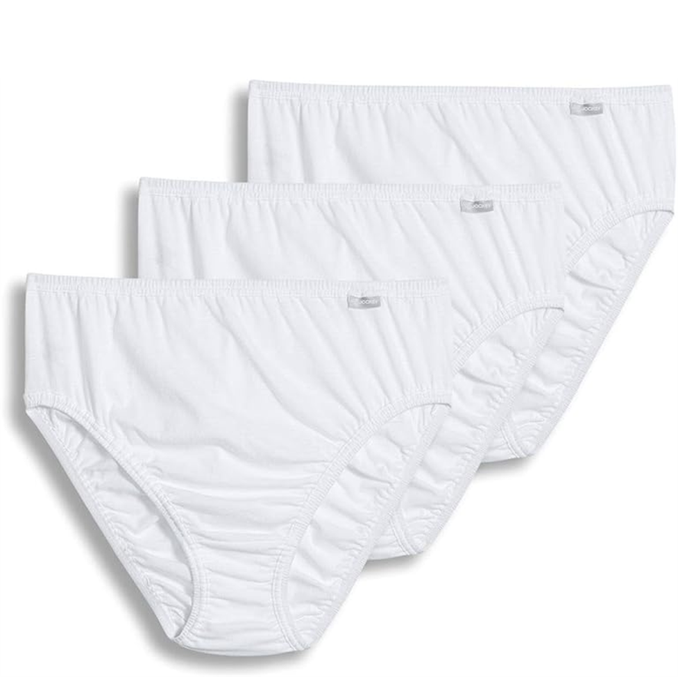 Three pairs of white underwear on a white background
