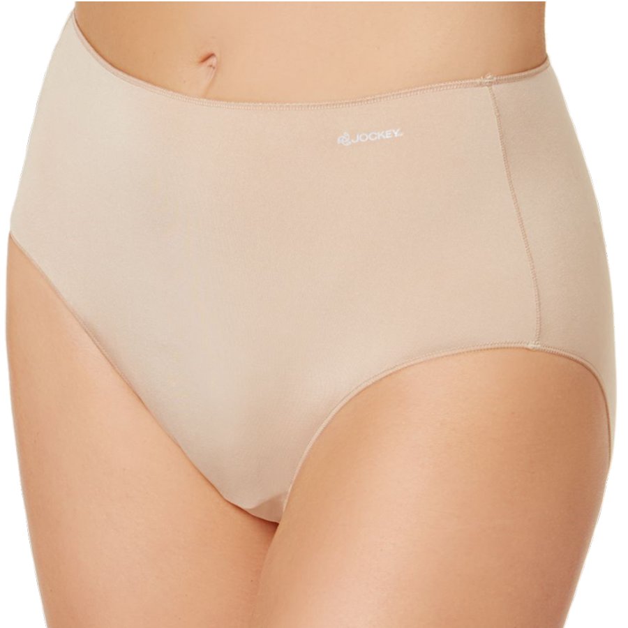 Beige women's underwear with a brand logo on a white background