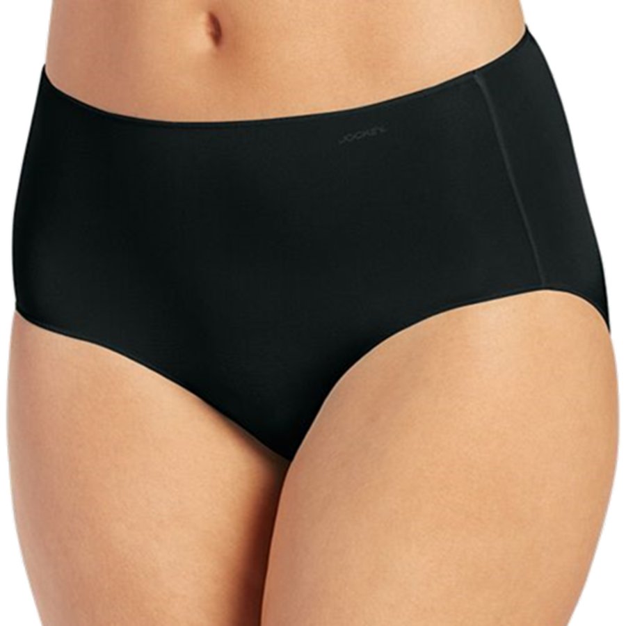 Black high-waisted underwear on a person against a white background