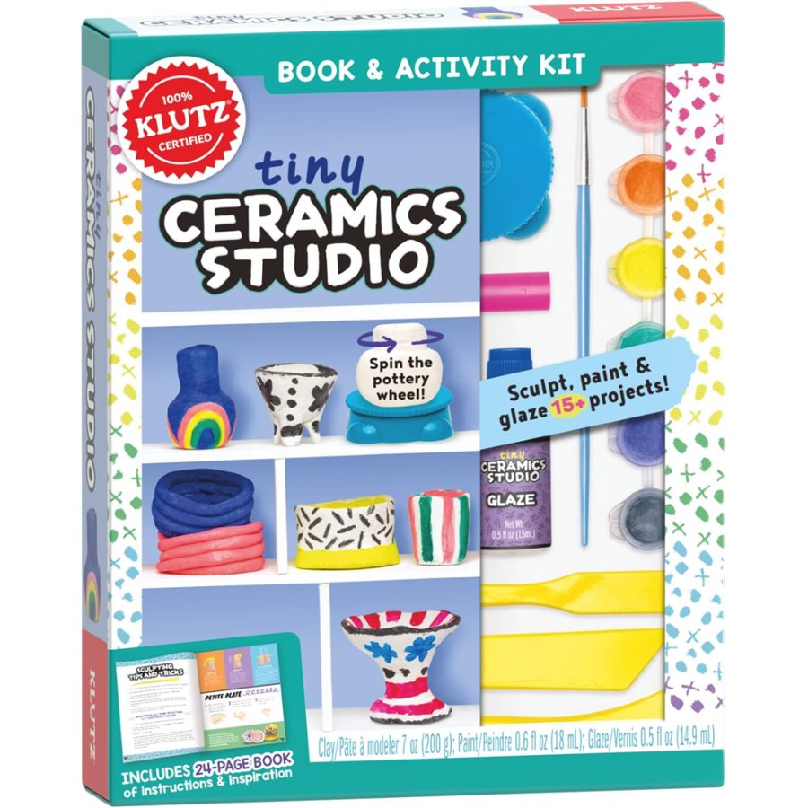 Klutz tiny Ceramics Studio book and activity kit packaging with colorful ceramics and text.