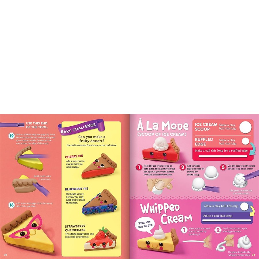 Children's craft book with toy instructions on a pink and white background