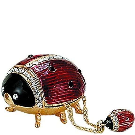 Decorative ladybug charm with a chain on a white background