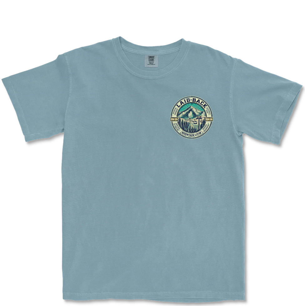 Light blue t-shirt with a logo on the chest against a white background