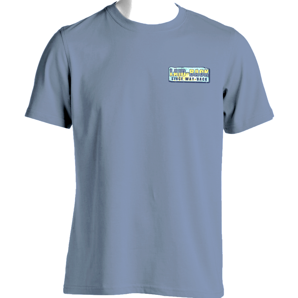 Light blue t-shirt with a logo on the chest against a white background