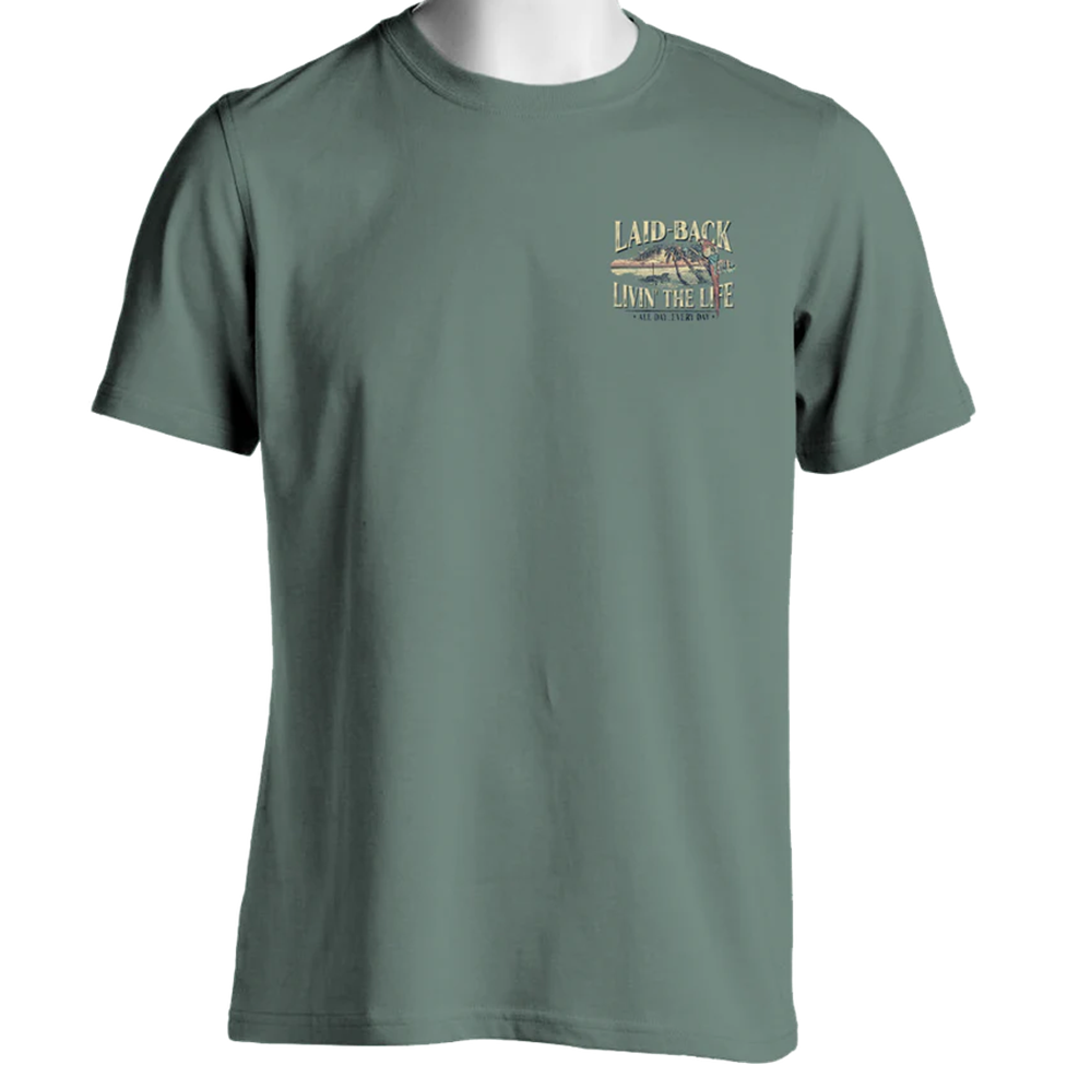 Green t-shirt with a graphic design on a white background