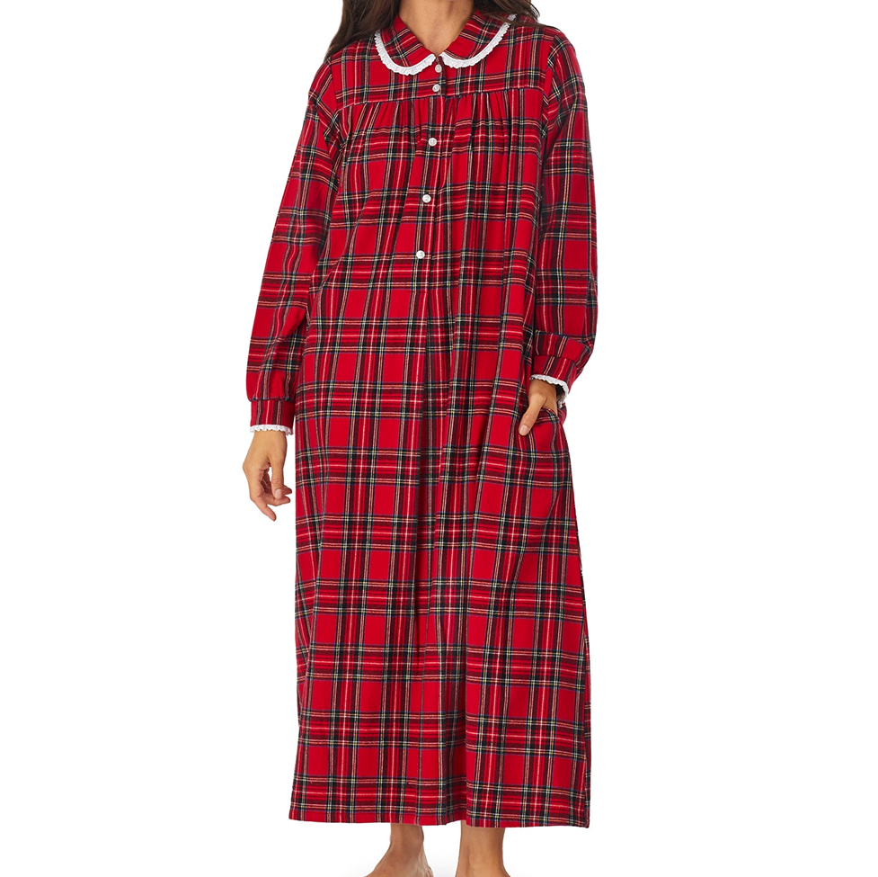 Red plaid nightgown with white collar on a white background