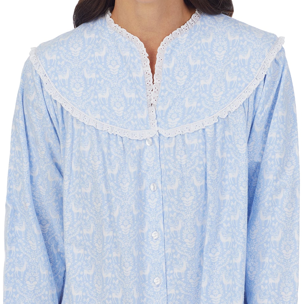 Light blue nightshirt with lace trim on a white background