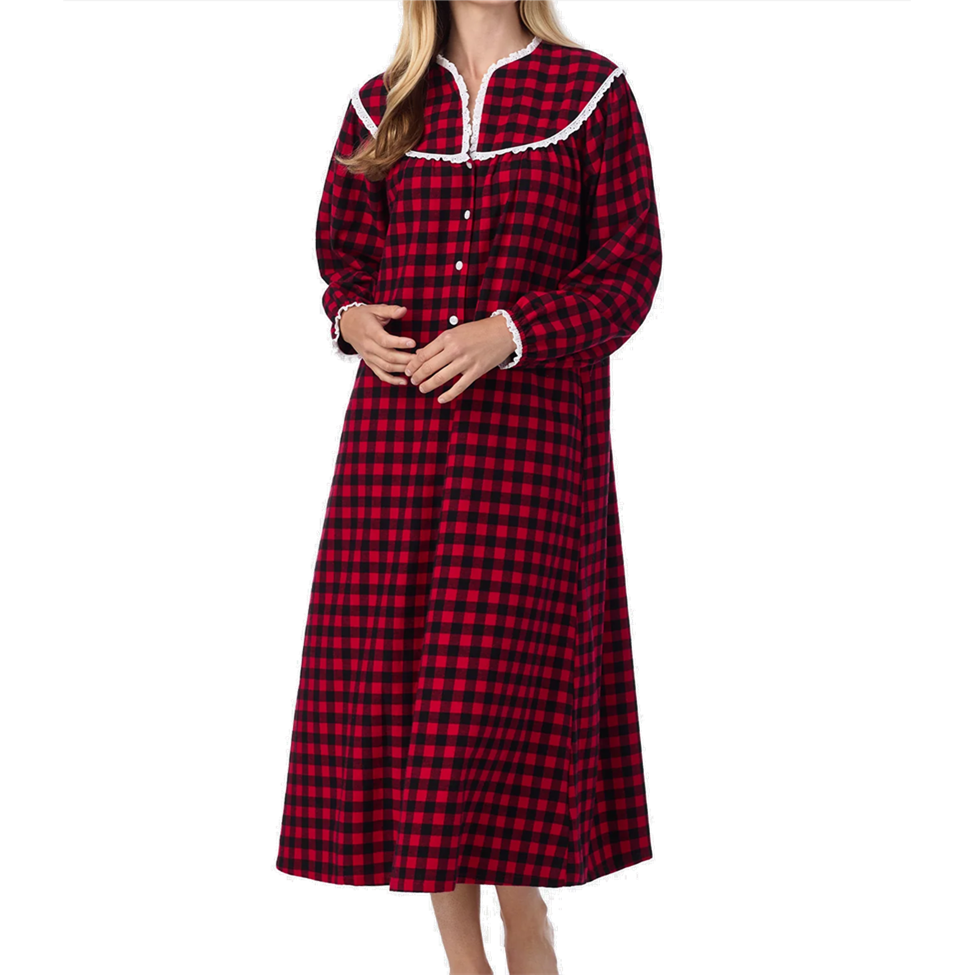 Red and black checkered nightgown on a white background