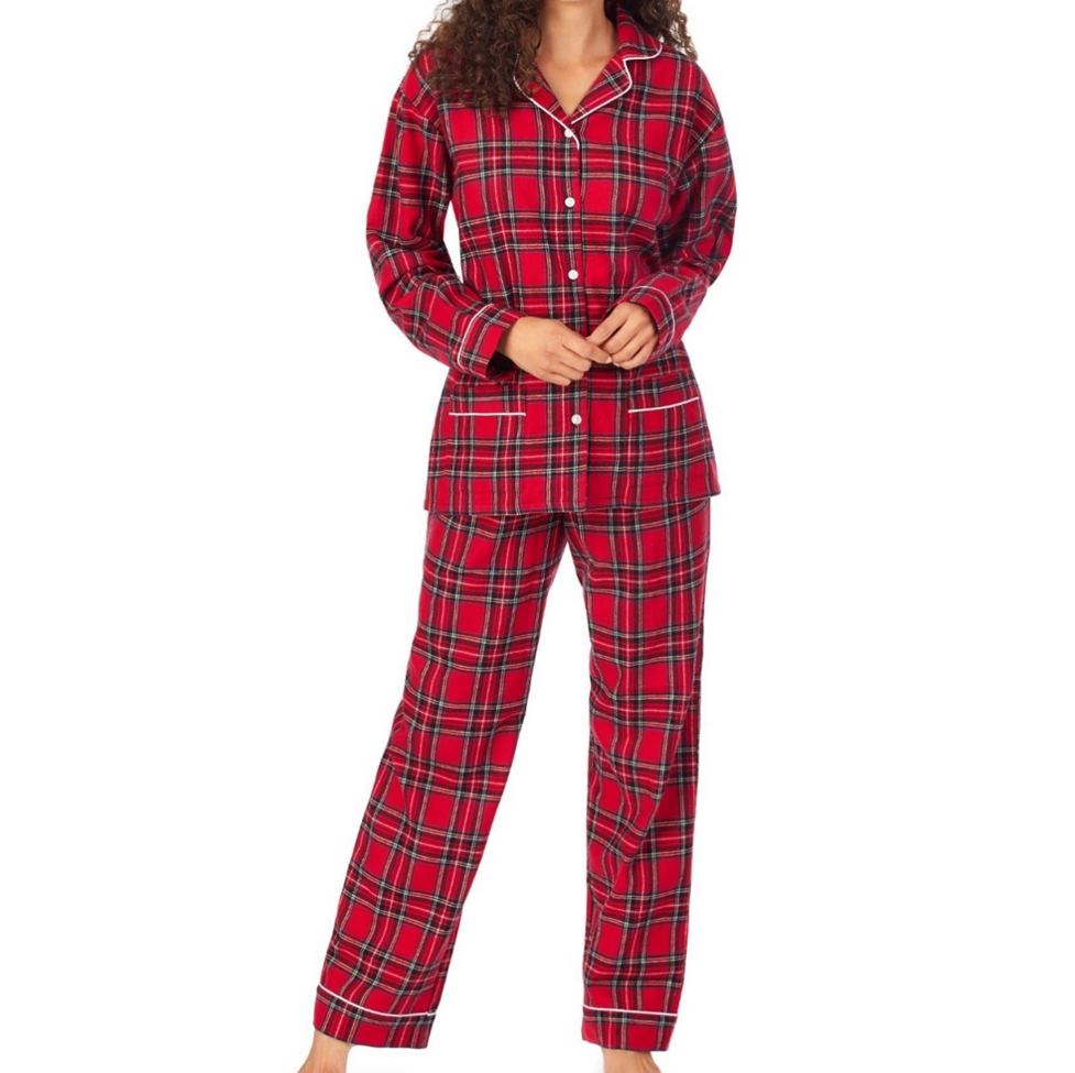 Red plaid pajama set on a white background