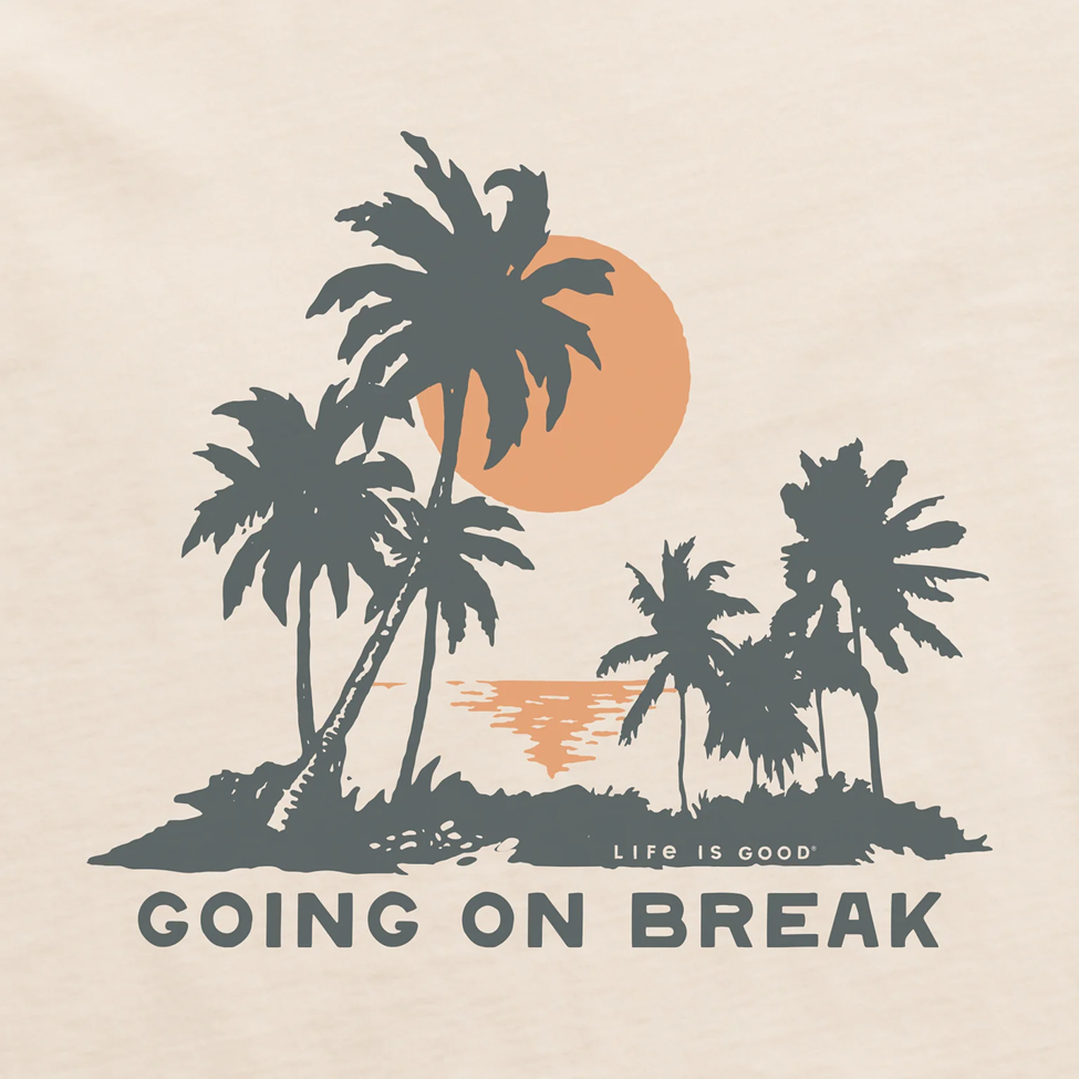 Sunny island scene with palm trees and 'Life is Good' text on a beige background