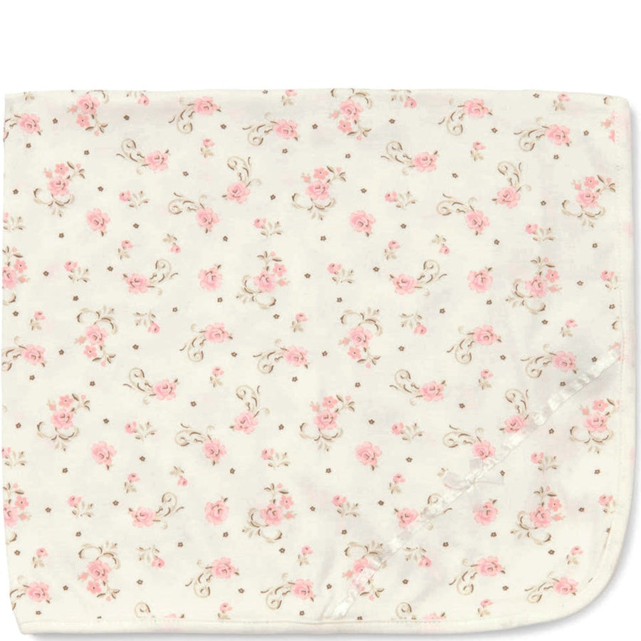 Floral patterned mat with pink flowers on a white background