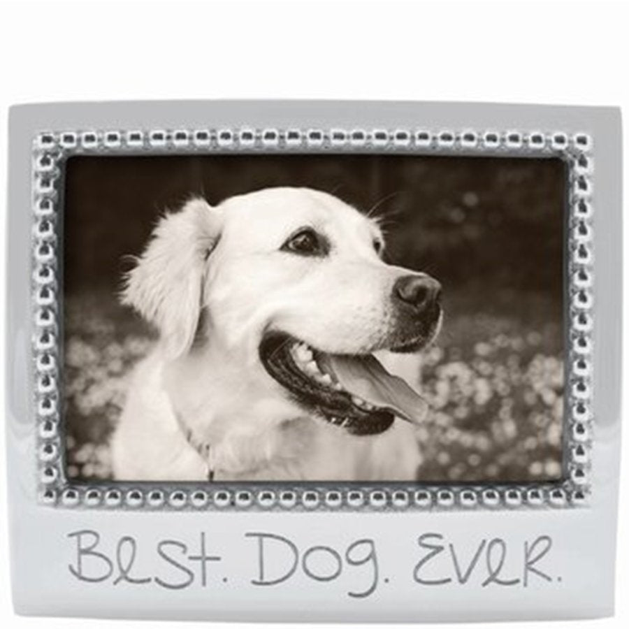 Decorative picture frame with a dog photo and 'Best Dog Ever' text on a white background
