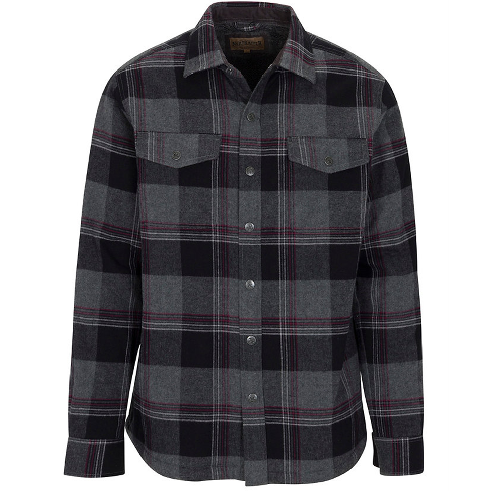Plaid shirt with black and gray pattern on a white background