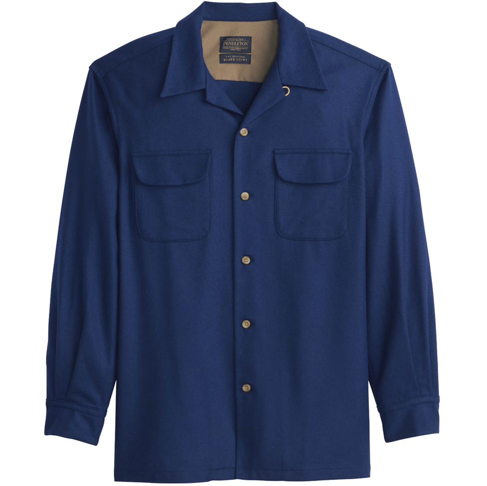 PENDLETON Washable Wool Shirt with Straight Hem - Blue Solid PENDLETON Washable Wool Shirt with Straight Hem - Blue Solid