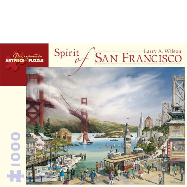 Pomegranate ArtPiece Puzzle box featuring 'Spirit of San Francisco' by Larry A. Wilson with a scenic illustration of San Francisco.