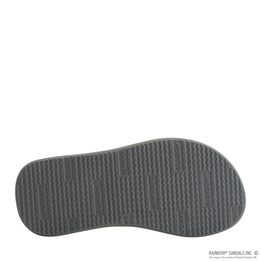 Gray shoe sole with brand logo on a white background