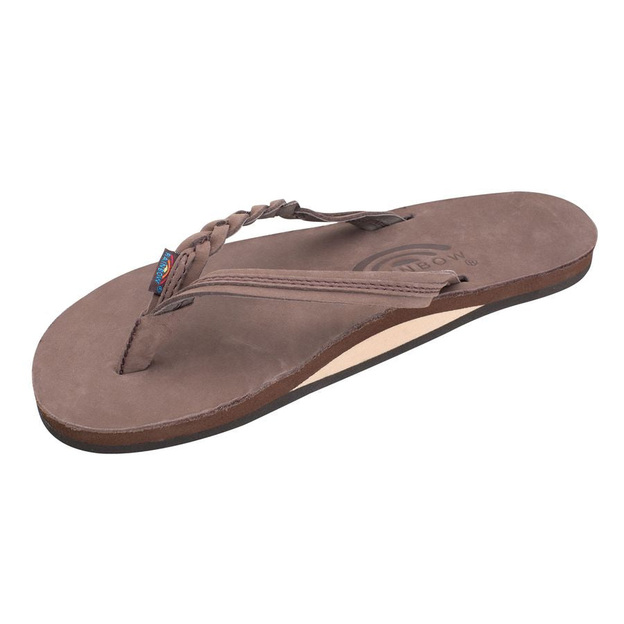 Brown sandal with a visible brand logo on a white background