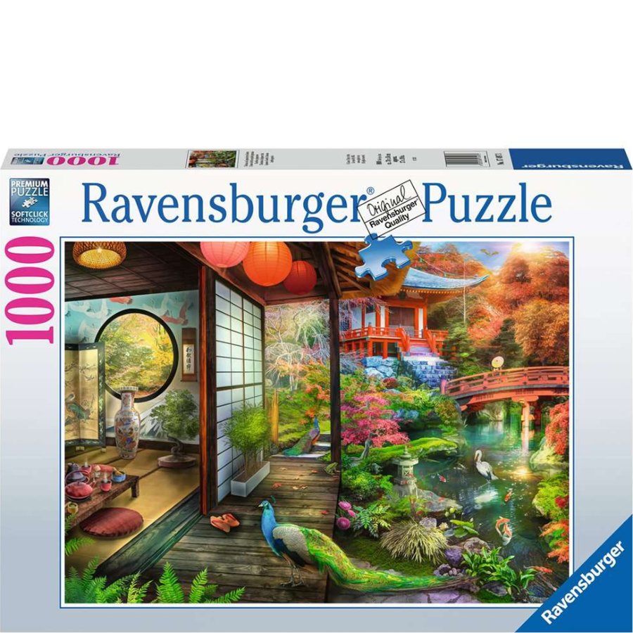 Ravensburger puzzle box with a scenic design of a Japanese garden and interior.
