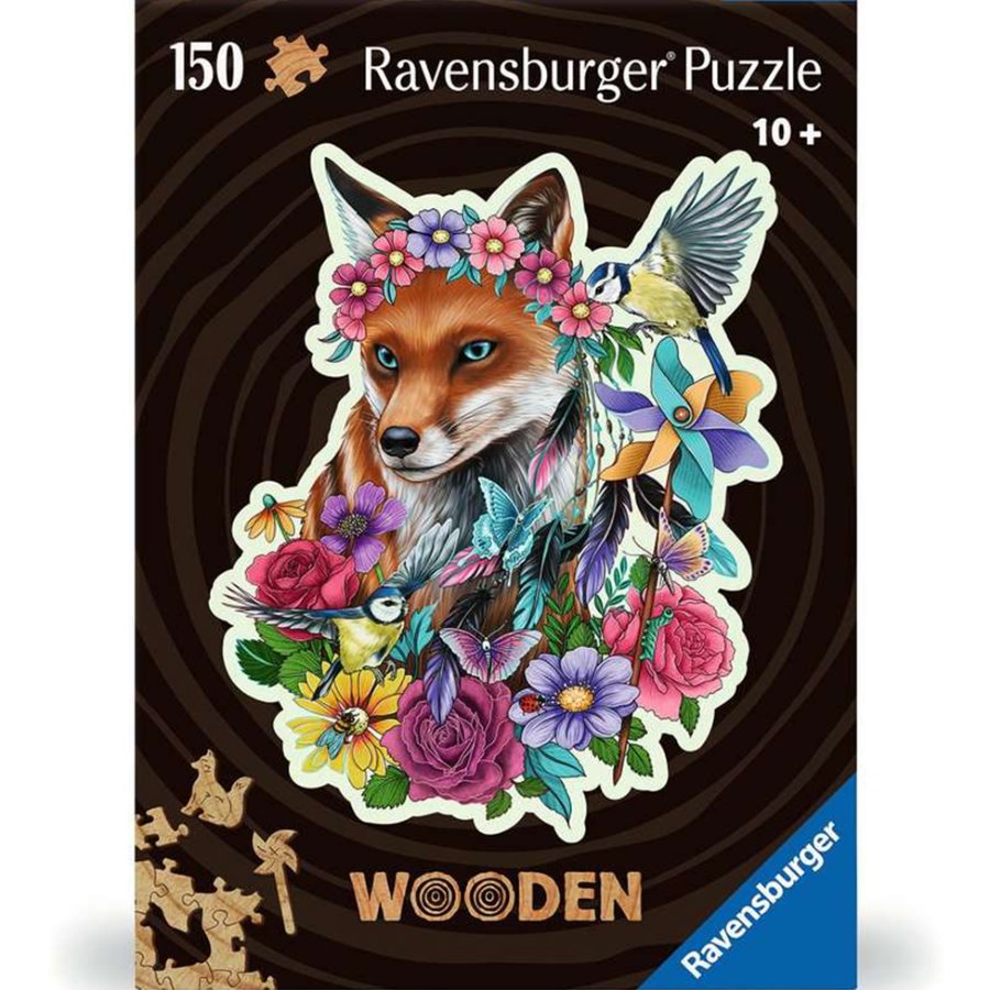 Ravensburger puzzle packaging with a fox design on a black background