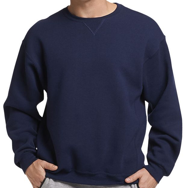 Navy blue sweatshirt worn by a person on a white background