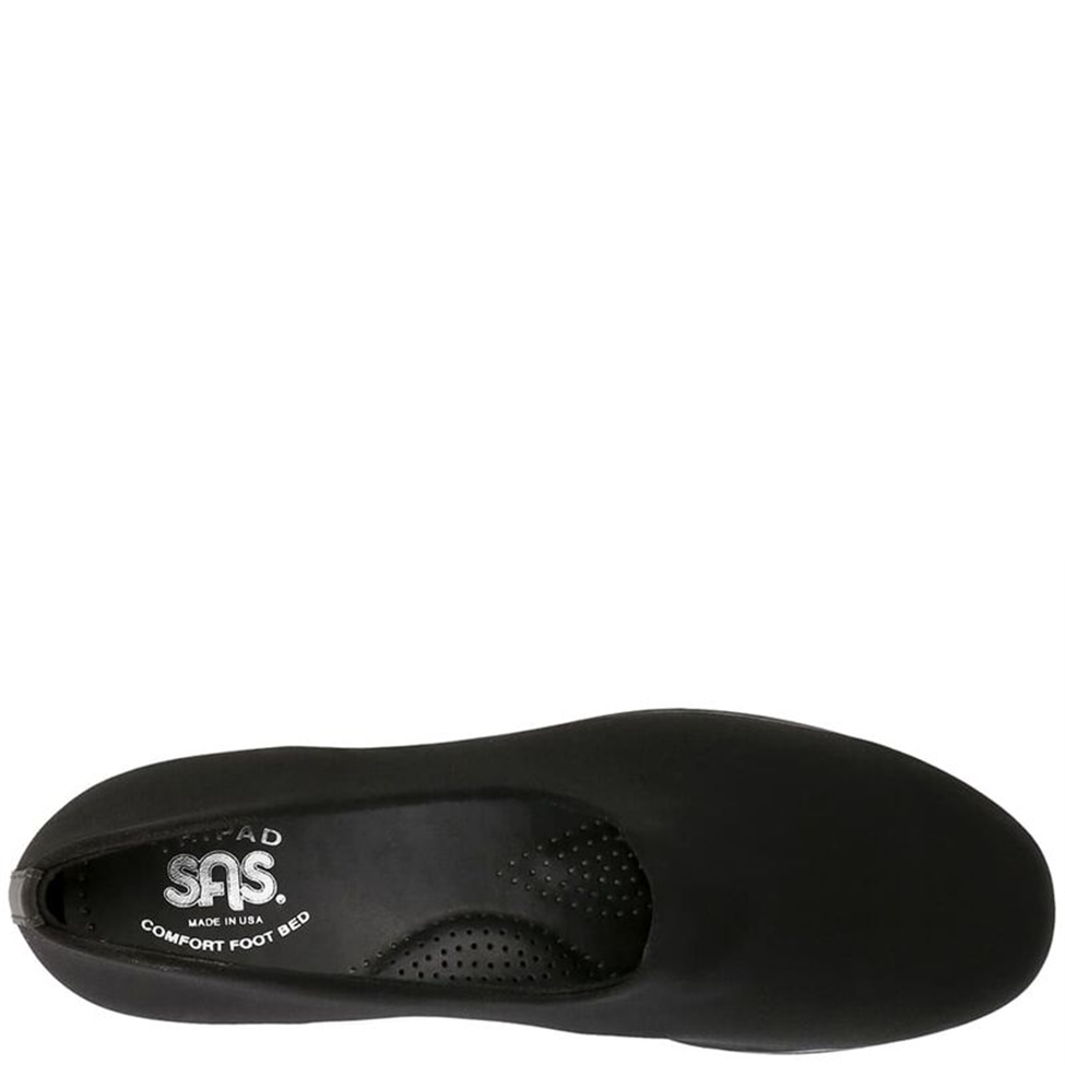 Black SAS comfort foot bed on a white background