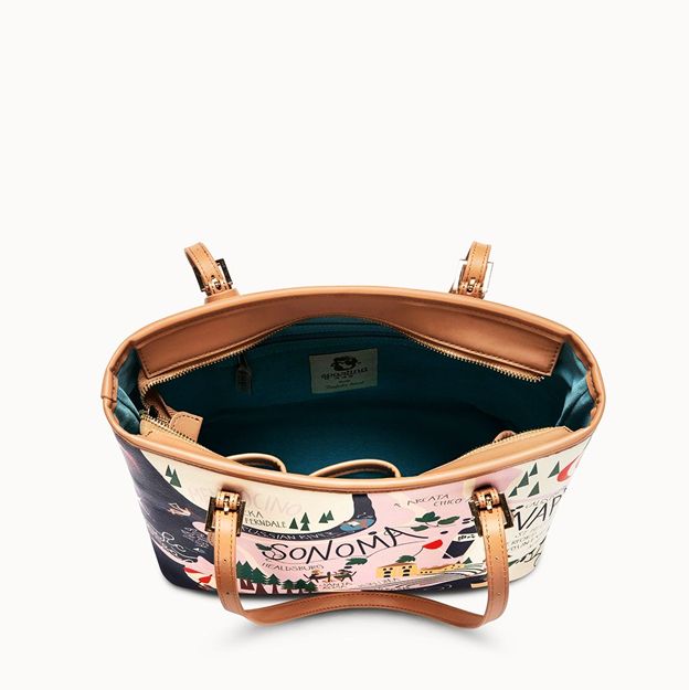 Open handbag with scenic design and 'Sonoma' text on a white background