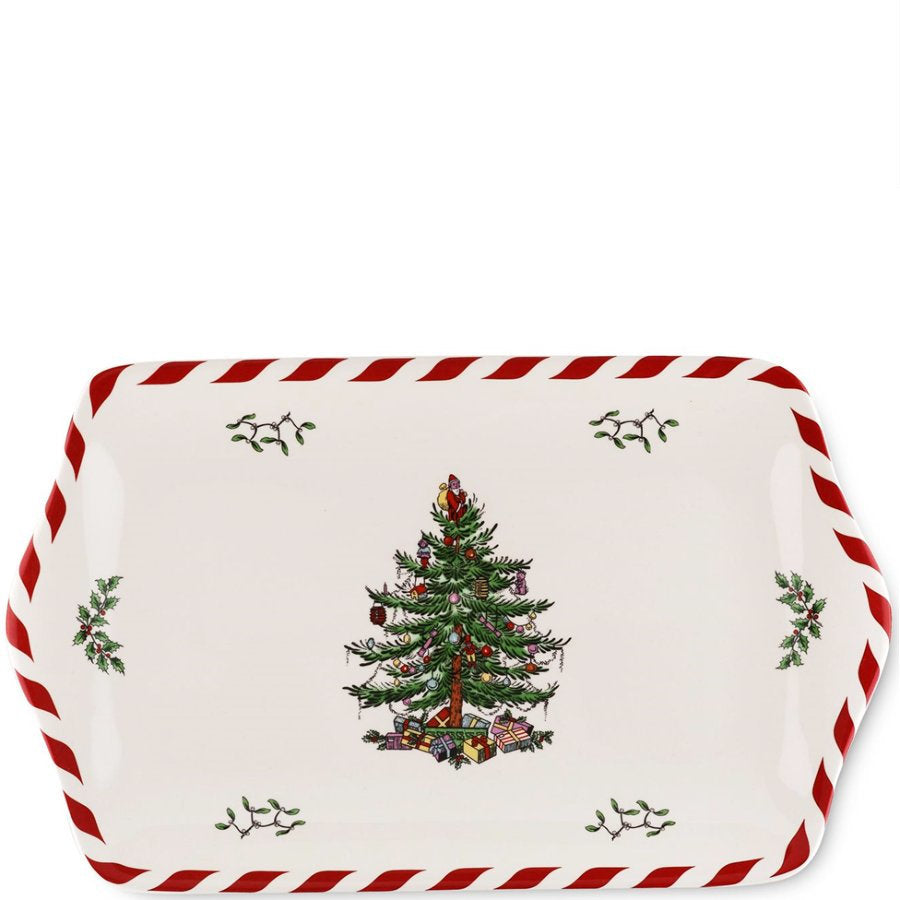 Rectangular tray with Christmas tree design on a white background