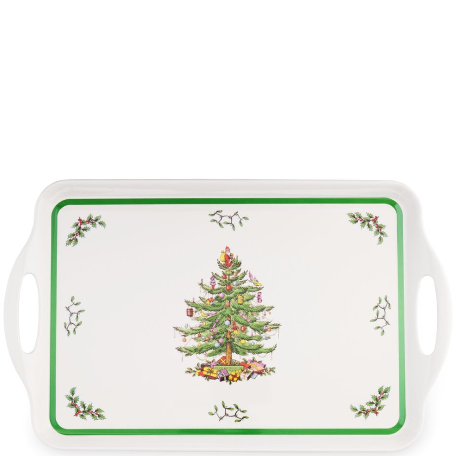 Rectangular tray with Christmas tree design on a white background