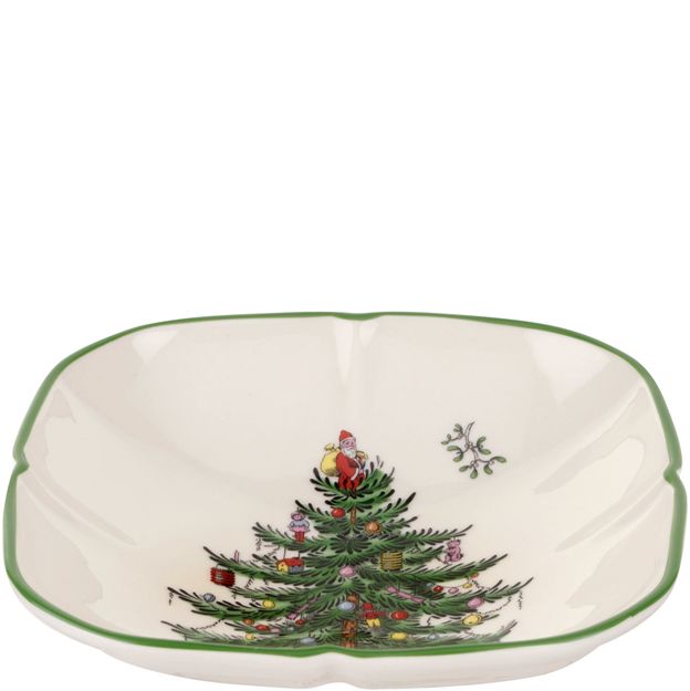 Decorative plate with a Christmas tree design on a white background