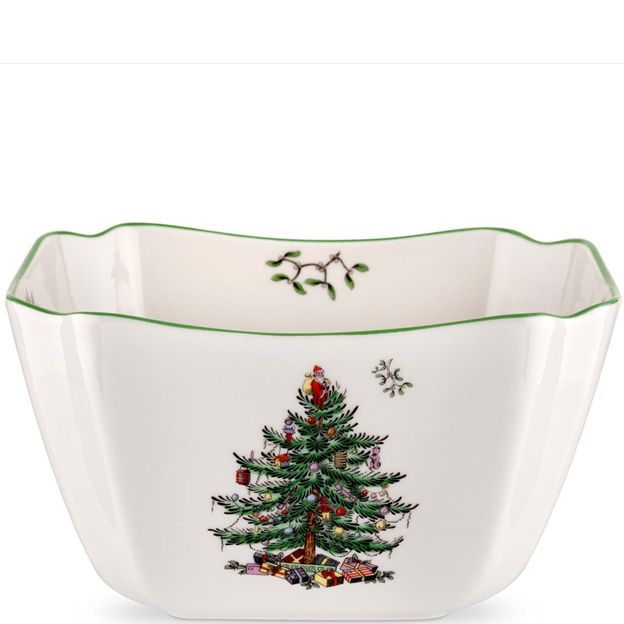 Decorative ceramic bowl with Christmas tree design on a white background