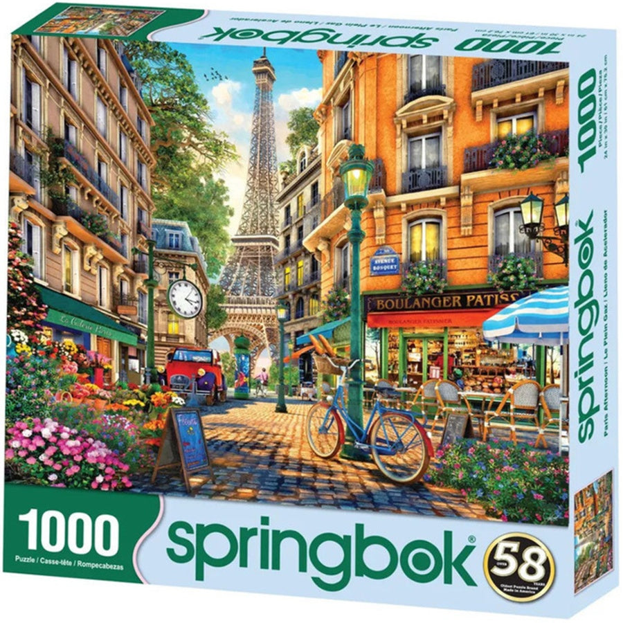 Springbok puzzle box featuring a Parisian street scene with the Eiffel Tower.