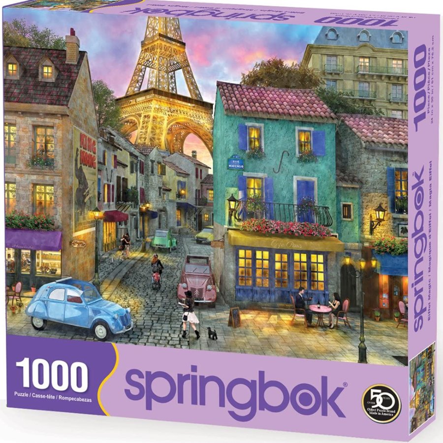 Springbok puzzle box with a Parisian street scene and Eiffel Tower.