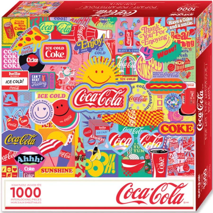 Coca-Cola puzzle box with colorful graphics and branding
