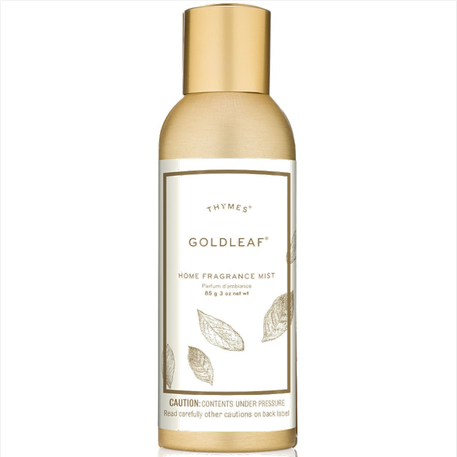 Goldleaf home fragrance mist bottle with gold cap on a white background