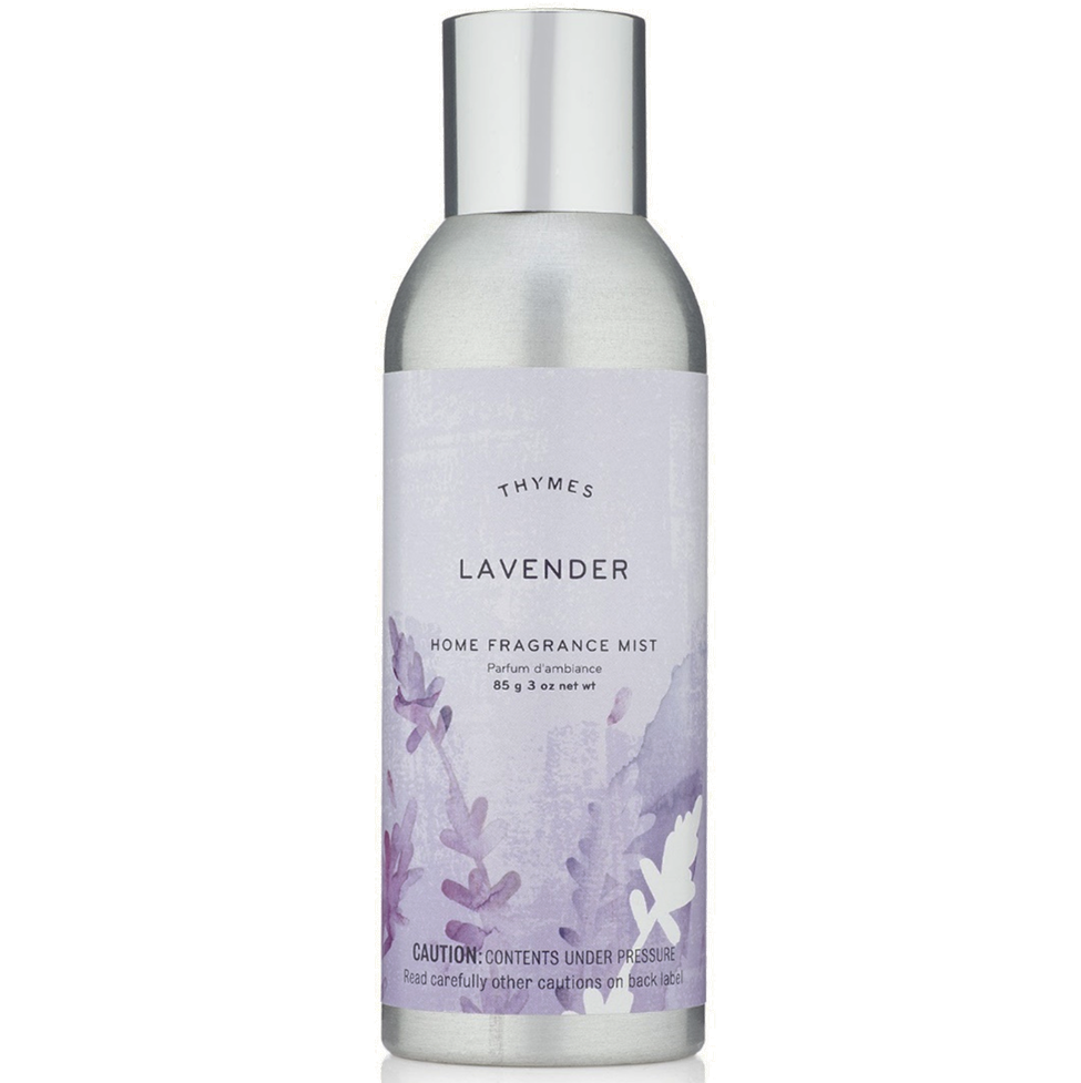 Thymes lavender home fragrance mist bottle on a white background