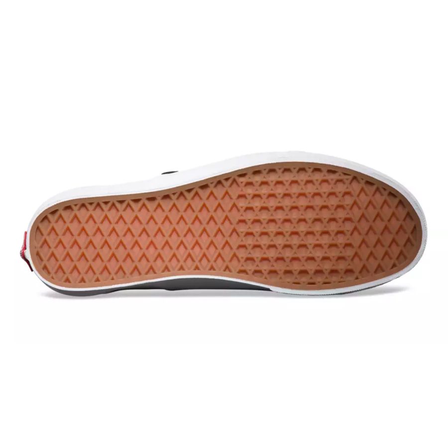 Close-up of a shoe sole with brown pattern on a white background
