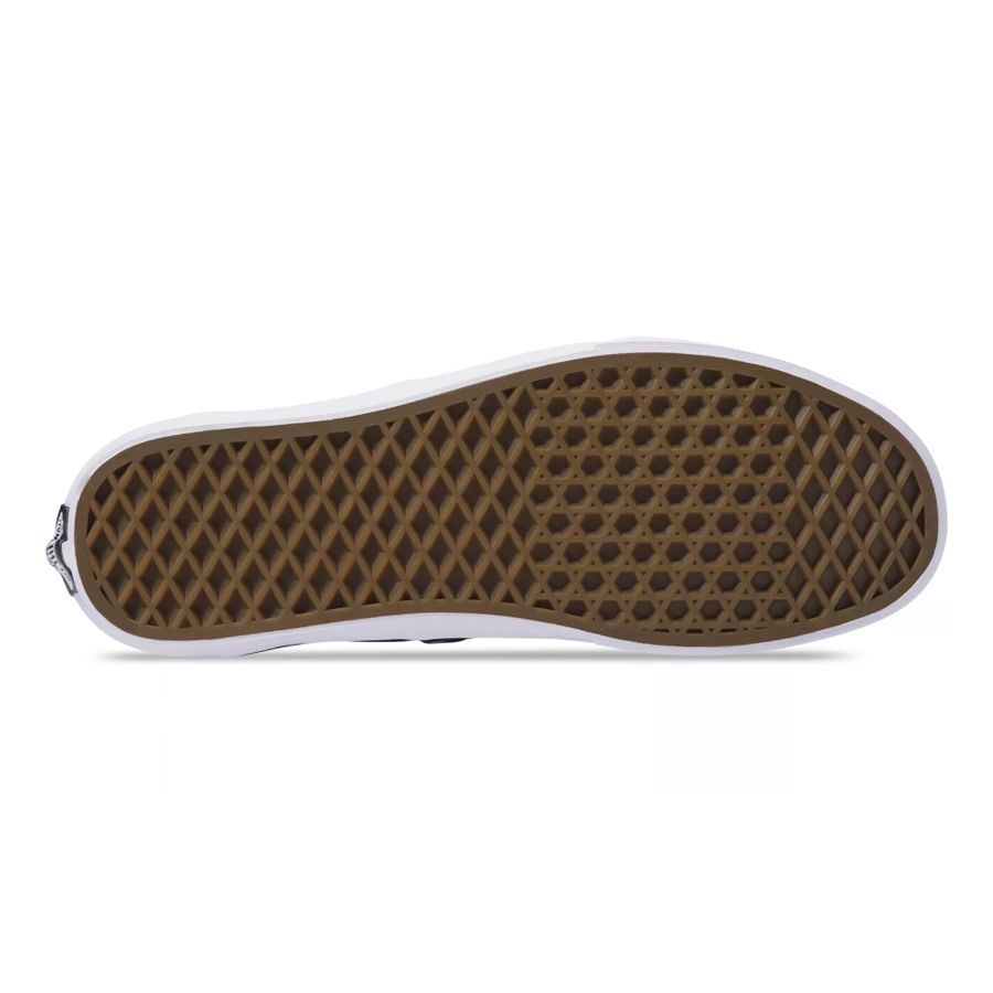 Close-up of a shoe sole with brown pattern on a white background