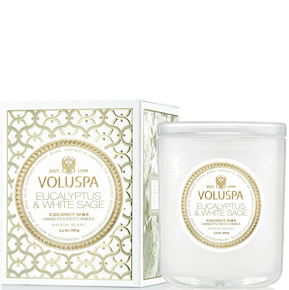 Voluspa candle with packaging on a white background