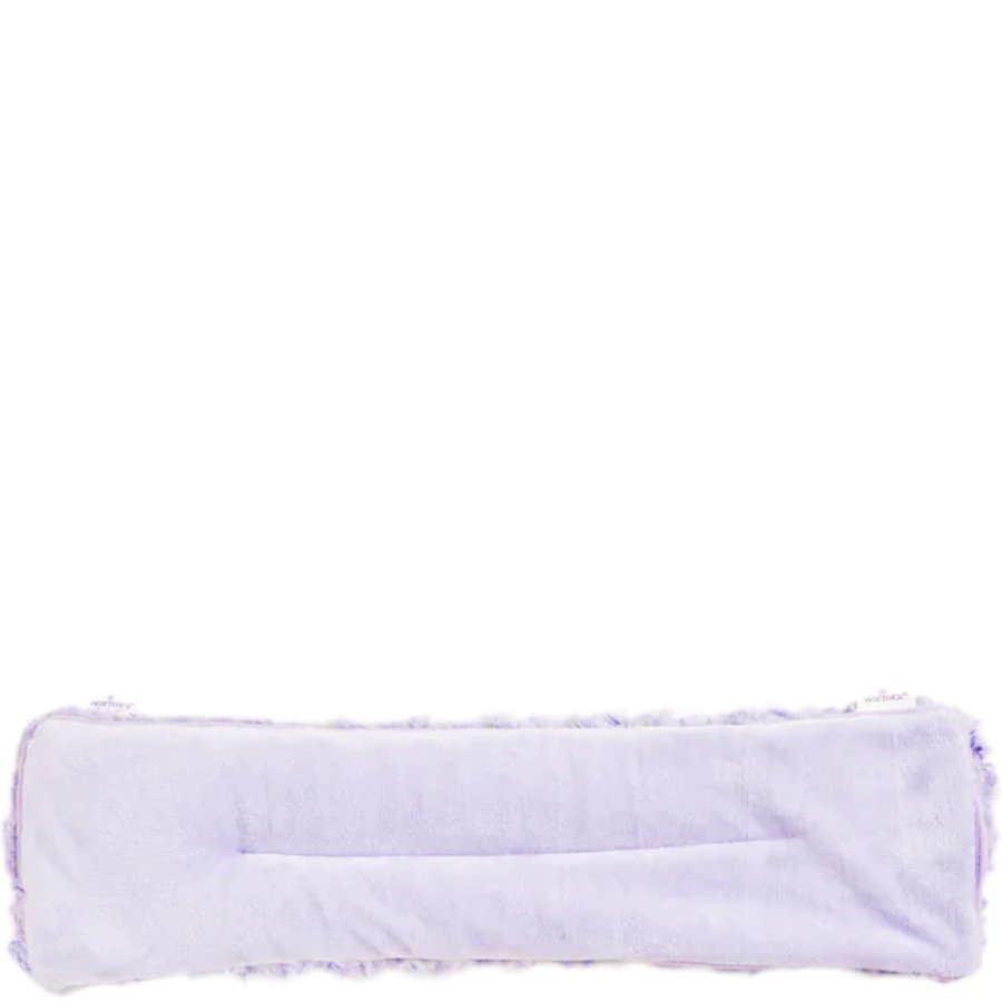 White neck wrap with purple accents on a white background