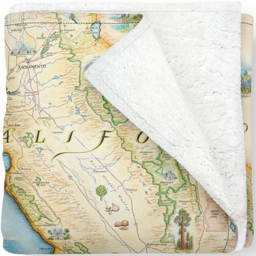 Map-themed blanket with a vintage design of California