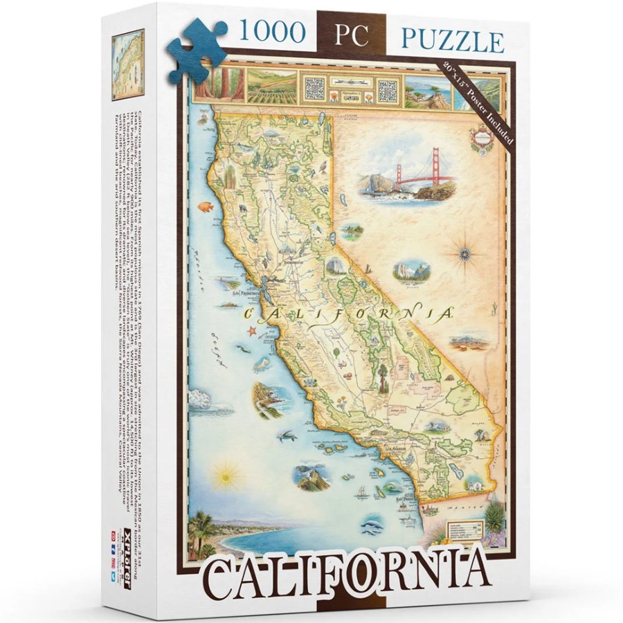 Jigsaw puzzle box featuring a map of California on a white background
