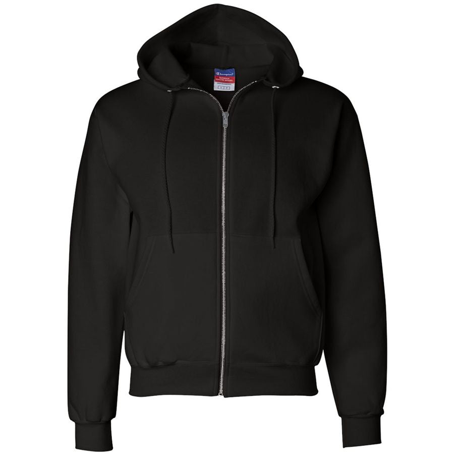 Navy blue hoodie with a brand label on a white background