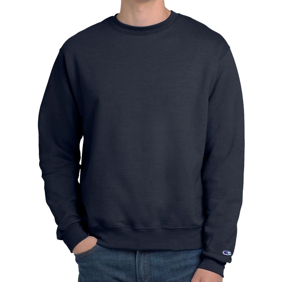 Navy blue sweatshirt with Champion logo on a white background