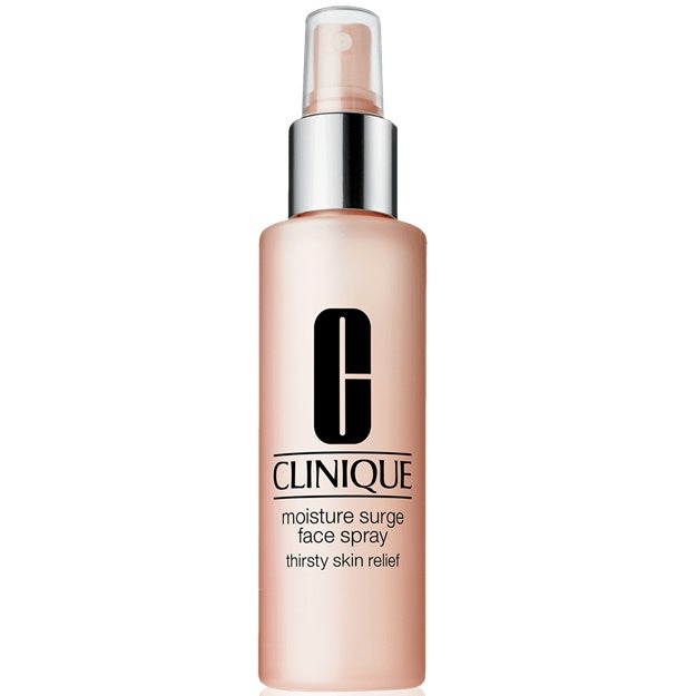 Clinique moisture surge face spray bottle on a white background