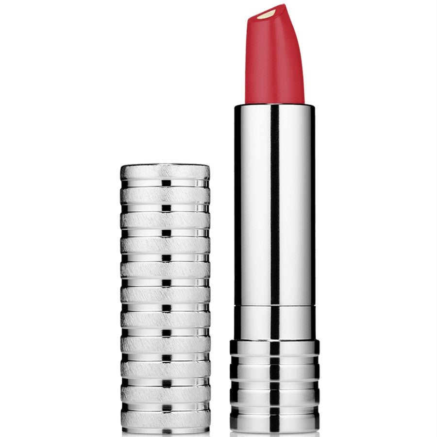 Lipstick with silver casing on a white background