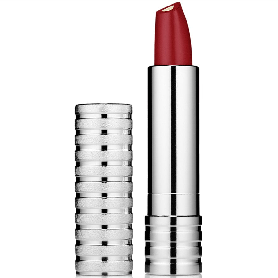 Lipstick with silver casing on a white background