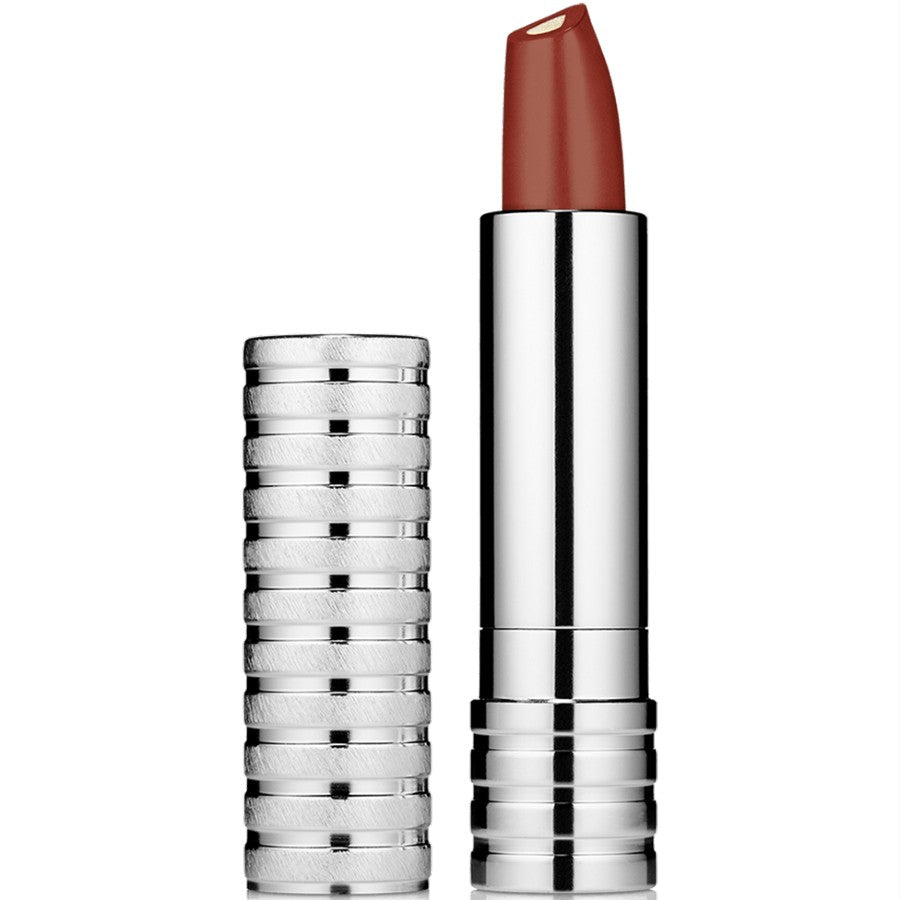 Lipstick with silver casing on a white background