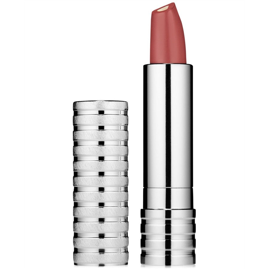 Lipstick with silver casing on a white background