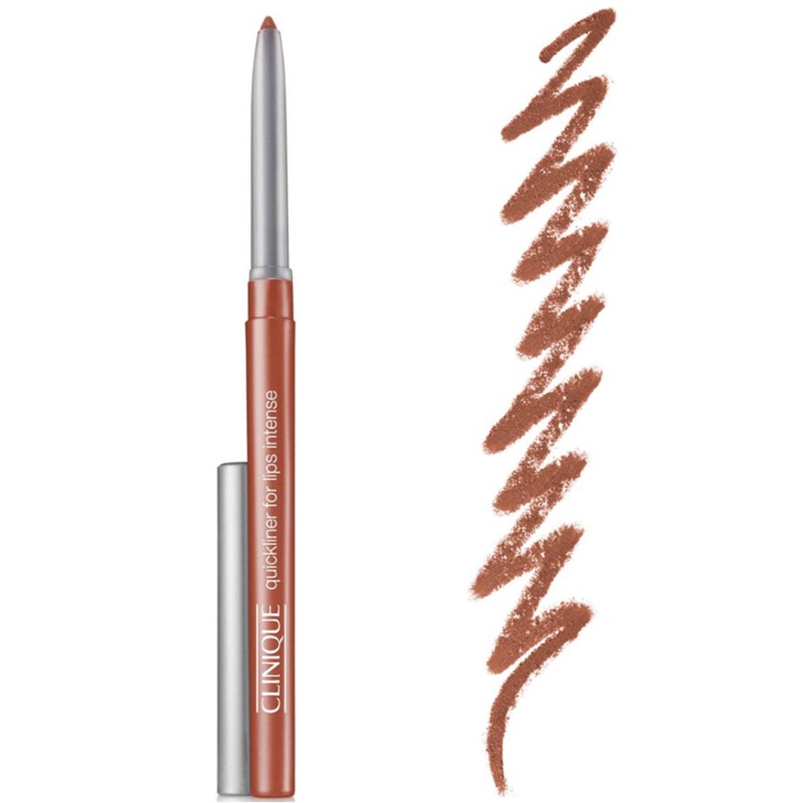 Clinique lip liner with a wavy line of color on a white background